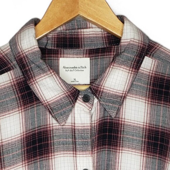 Abercrombie & Fitch Oversized Crop Flannel Shirt Women's Soft Work Pockets XL - Picture 4 of 8